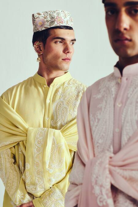 Shop_Wabi Sabi By Anshum-Ritesh_Pink Chanderi Embroidery Powder Kurta Set 