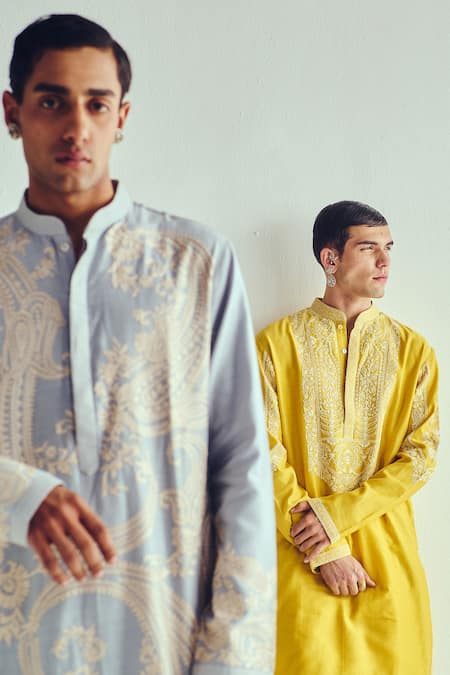 Shop_Wabi Sabi By Anshum-Ritesh_Blue Chanderi Embroidery Powder Kurta Set 