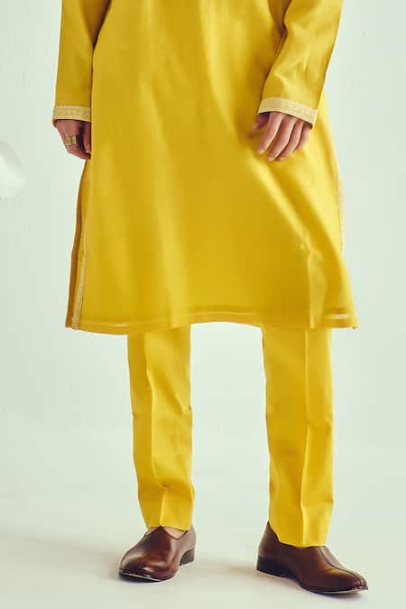 Wabi Sabi By Anshum-Ritesh_Mustard Chanderi Embroidery Yellow Kurta Set _Online_at_Aza_Fashions