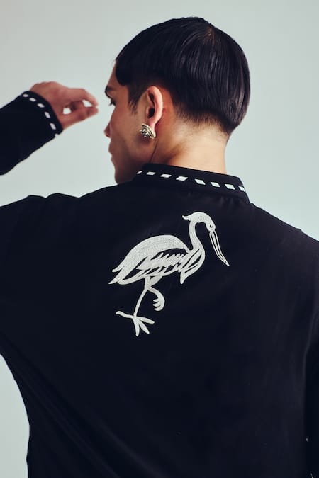 Buy_Wabi Sabi By Anshum-Ritesh_Black Chanderi Embroidery Aari Kurta Set _Online_at_Aza_Fashions