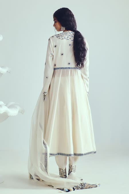 Wabi Sabi By Anshum-Ritesh Ivory Chanderi Angrakha Anarkali Set 