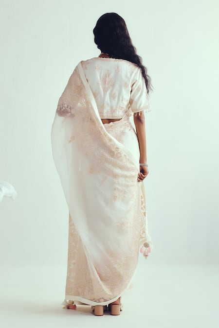Wabi Sabi By Anshum-Ritesh Ivory Organza Silk Saree with Stitched Blouse 