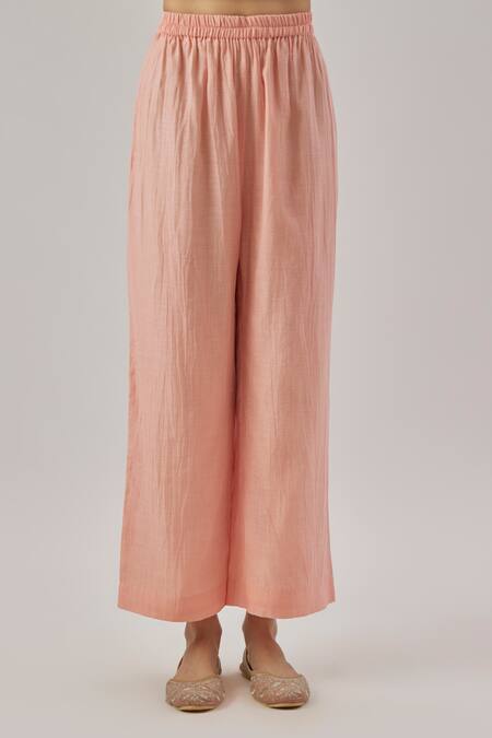 Cupid Cotton Rose Gold Chanderi Silk, Organza Embroidery Round Neck Pink Kurta Set Online at Aza Fashions Cupid Cotton_Rose Gold Chanderi Silk, Organza Embroidery Round Neck Pink Kurta Set _Online_at_Aza_Fashions