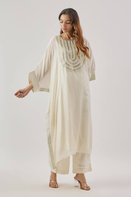 Buy Cupid Cotton Ivory Silk, Cotton Beads Round Neck Embroidered Kaftan Set Online at Aza Fashions Buy_Cupid Cotton_Ivory Silk, Cotton Beads Round Neck Embroidered Kaftan Set _Online_at_Aza_Fashions