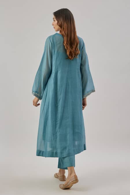 Cupid Cotton Teal Blue Chanderi Silk Kurta Set 