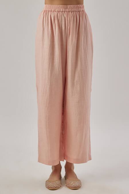 Buy_Cupid Cotton_Pink Chanderi Silk, Organza Embroidery V-neck And Kurta Set _Online_at_Aza_Fashions