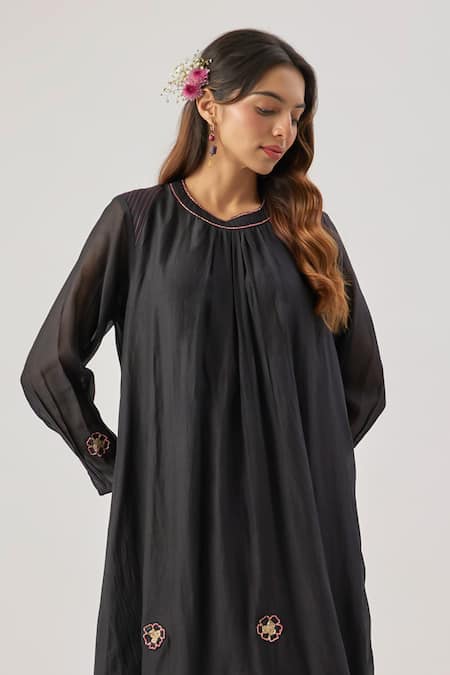 Buy Cupid Cotton Black Silk, Silk, Embroidery Round Neck Straight Kurta Set Online at Aza Fashions Buy_Cupid Cotton_Black Silk, Silk, Embroidery Round Neck Straight Kurta Set _Online_at_Aza_Fashions