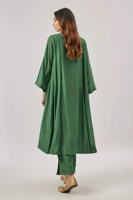 Cupid Cotton Embroidered Green Silk Kurta Set 