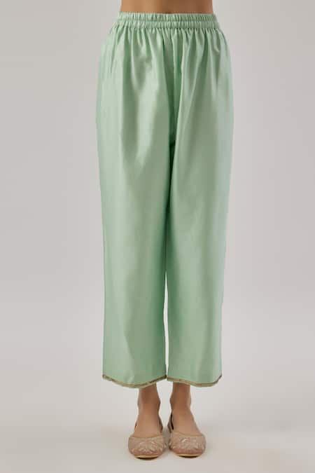 Cupid Cotton_Aqua Silk, Organza Embroidery Round Neck Blue Kurta Set _Online_at_Aza_Fashions