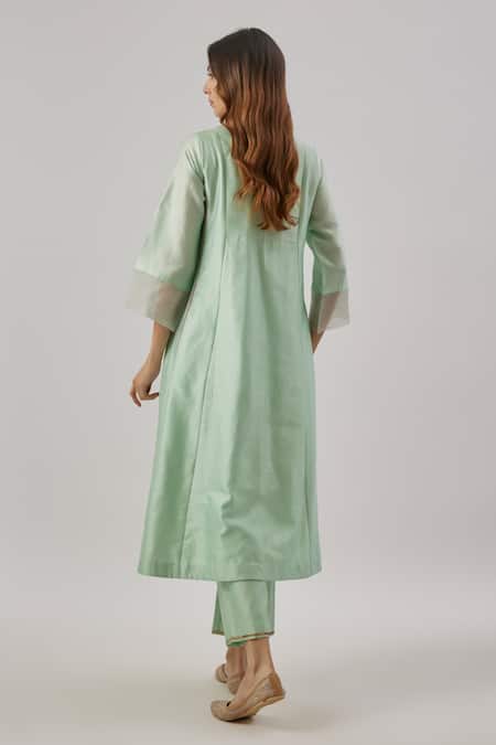 Shop Cupid Cotton Aqua Chanderi Silk Embroidery Round Neck Blue Kurta Set at Aza Fashions Shop_Cupid Cotton_Aqua Chanderi Silk Embroidery Round Neck Blue Kurta Set _at_Aza_Fashions