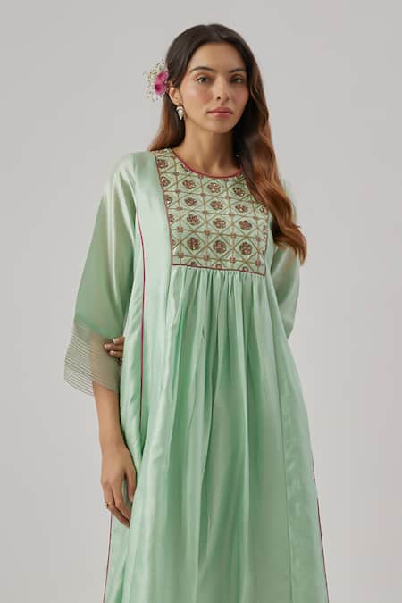 Buy Cupid Cotton Aqua Chanderi Silk Embroidery Round Neck Blue Kurta Set Online at Aza Fashions Buy_Cupid Cotton_Aqua Chanderi Silk Embroidery Round Neck Blue Kurta Set _Online_at_Aza_Fashions