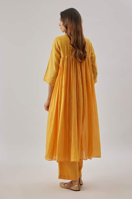 Shop Cupid Cotton Yellow Silk, Organza, Embroidery Round Neck Kurta Set at Aza Fashions Shop_Cupid Cotton_Yellow Silk, Organza, Embroidery Round Neck Kurta Set _at_Aza_Fashions