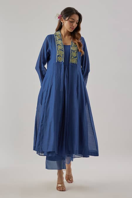 Buy Cupid Cotton Blue Chanderi Silk Embroidery Round Neck Royal Kurta Set Online at Aza Fashions Buy_Cupid Cotton_Blue Chanderi Silk Embroidery Round Neck Royal Kurta Set _Online_at_Aza_Fashions