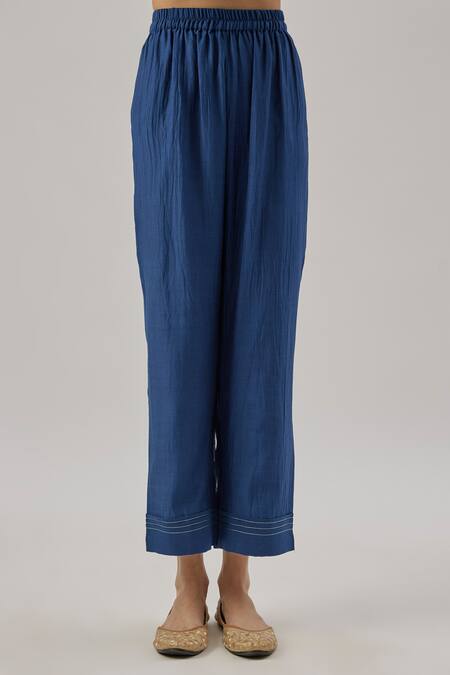 Buy Cupid Cotton Blue Chanderi Silk, Organza Embroidery Split V-neck Royal Kurta Set Online at Aza Fashions Buy_Cupid Cotton_Blue Chanderi Silk, Organza Embroidery Split V-neck Royal Kurta Set _Online_at_Aza_Fashions