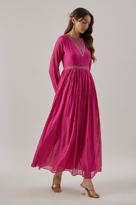 Buy Cupid Cotton Magenta Chanderi Silk, Organza Embroidery Round Neck Anarkali Set Online at Aza Fashions Buy_Cupid Cotton_Magenta Chanderi Silk, Organza Embroidery Round Neck Anarkali Set _Online_at_Aza_Fashions