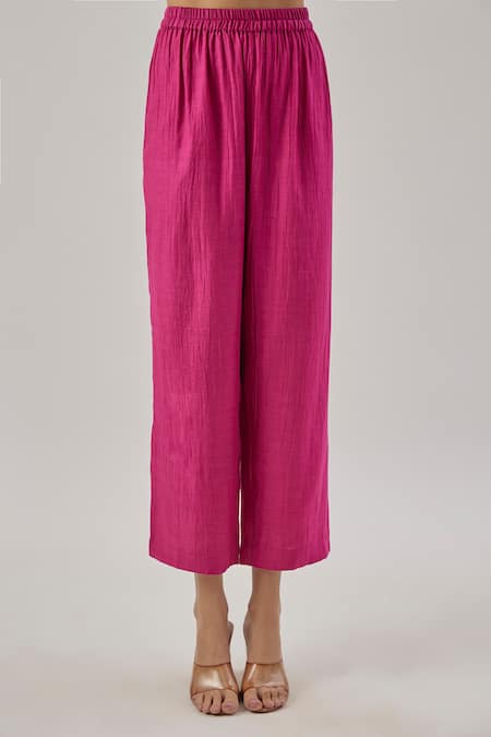 Cupid Cotton_Magenta Chanderi Silk Round Neck Designer Anarkali Set _Online_at_Aza_Fashions