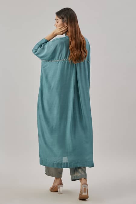 Cupid Cotton Teal Cotton Silk Kaftan Set 