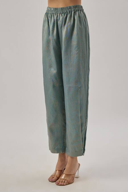 Buy_Cupid Cotton_Teal Cotton, Silk V-neck Kaftan Set _Online_at_Aza_Fashions