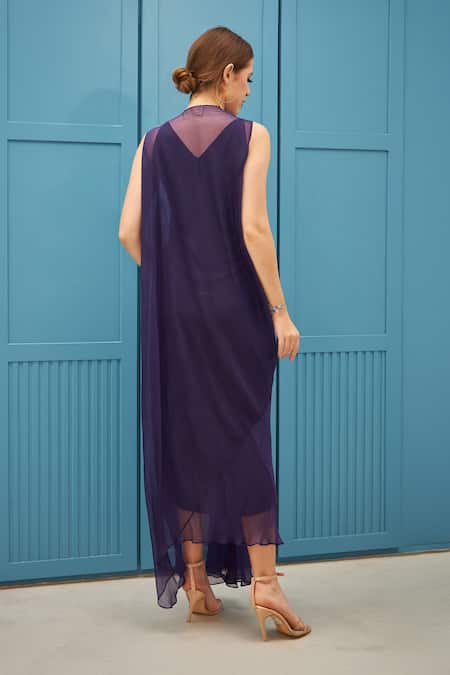 Naina Seth Purple Chiffon Draped Gown 