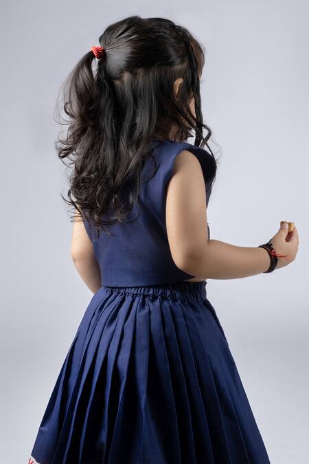 Buy_Vivedkids_Blue Cotton Embroidery Patola Lehenga And Top Set _Online_at_Aza_Fashions