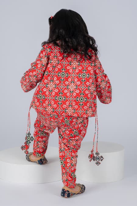 Vivedkids Red Patola Kurta Set & Dhoti Pants 