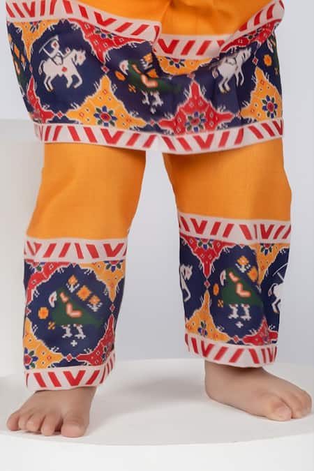 Vivedkids Yellow Cotton Patola Kurta Set at Aza Fashions Vivedkids_Yellow Cotton Patola Kurta Set _at_Aza_Fashions