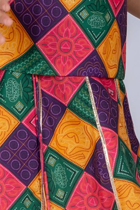 Shop_Vivedkids_Multi Color Cotton Bandhani Block Lehenga _Online_at_Aza_Fashions
