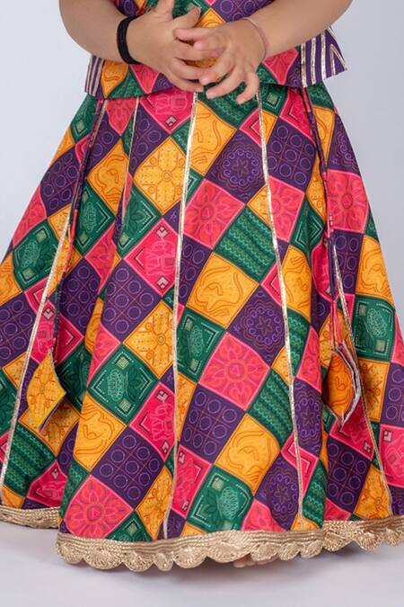 Buy_Vivedkids_Multi Color Cotton Bandhani Block Lehenga 