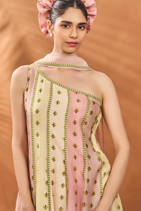 Buy_Masaba_Multi Color Silk, Georgette Embroidery Asymmetric Sorbet Petal Play Anarkali Set _Online_at_Aza_Fashions