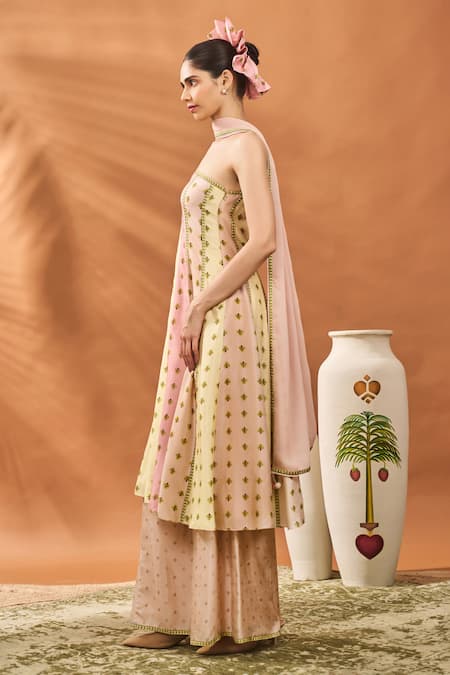 Shop_Masaba_Multi Color Silk, Georgette Embroidery Asymmetric Sorbet Petal Play Anarkali Set _Online_at_Aza_Fashions