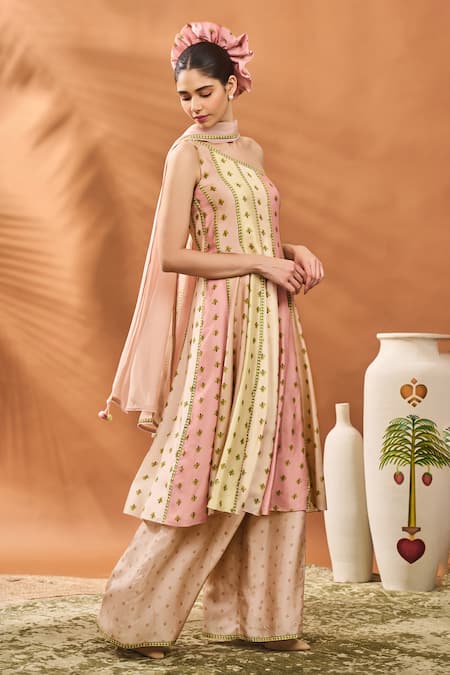 Masaba_Multi Color Silk, Georgette Embroidery Asymmetric Sorbet Petal Play Anarkali Set _at_Aza_Fashions