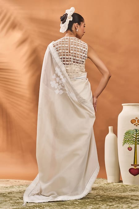 Masaba Ivory Chanderi Saree Set with Bustier 