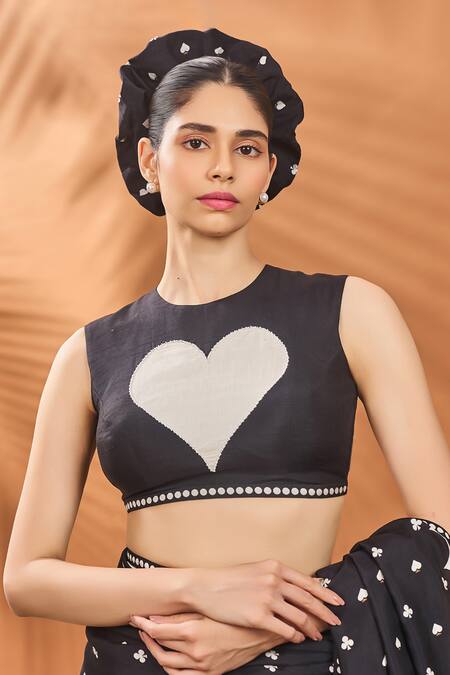 Masaba Black , Chanderi Round Neck Printed Raw Saree Set Online at Aza Fashions Masaba_Black , Chanderi Round Neck Printed Raw Saree Set _Online_at_Aza_Fashions