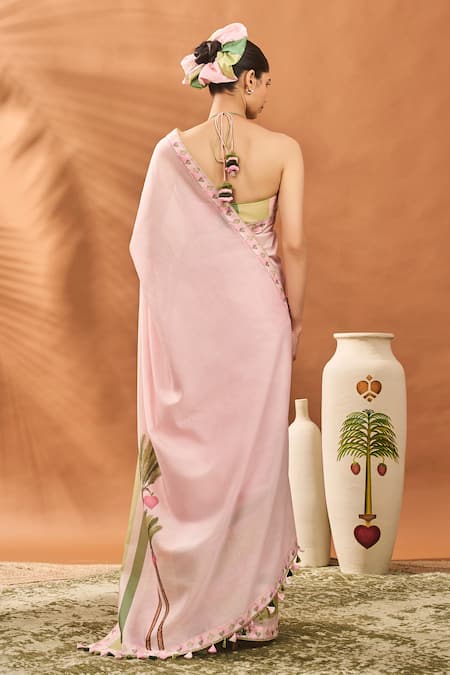 Masaba Pink Blooming Board Printed Chanderi Saree 