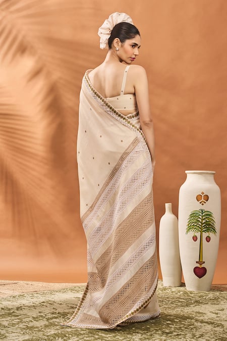 Masaba Ivory Tree of Hearts Chanderi Saree Set 