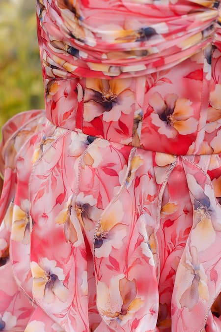 Shop_B'Infinite_Pink Organza Sweetheart Neck Floral Short Dress _Online_at_Aza_Fashions