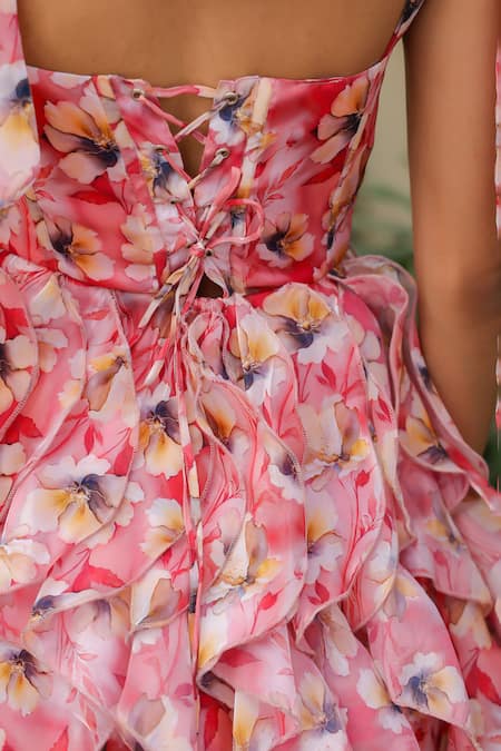 Buy_B'Infinite_Pink Organza Sweetheart Neck Floral Short Dress 
