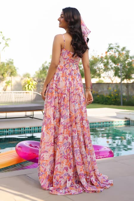 B'Infinite Floral Print Georgette Maxi Dress 