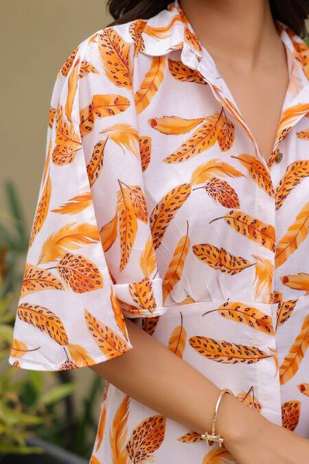 Buy B'Infinite Brown Cotton Collared Leaf Print Designer Dress Buy_B'Infinite_Brown Cotton Collared Leaf Print Designer Dress