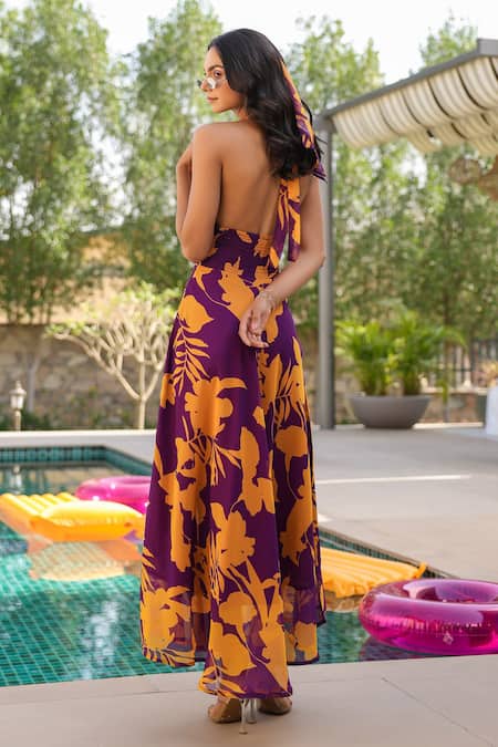 B'Infinite Floral Print Halter Neck Maxi Dress 