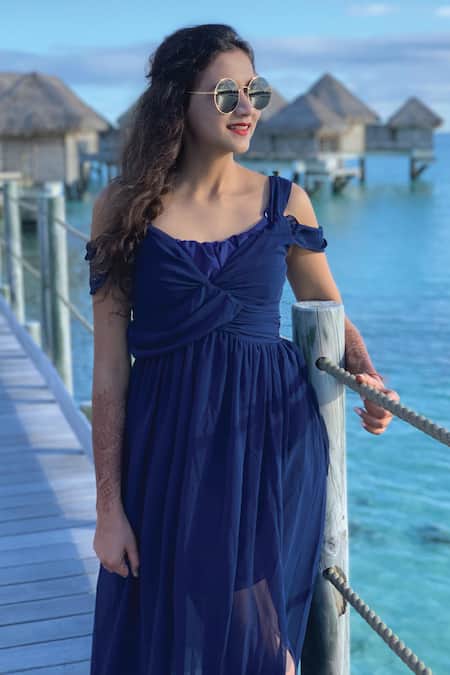 B'Infinite Blue Georgette Maxi Dress 