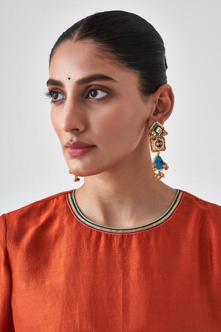 Buy Janki India Orange Silk Embroidery Round Neck Kurta And Sharara Set Online at Aza Fashions Buy_Janki India_Orange Silk Embroidery Round Neck Kurta And Sharara Set _Online_at_Aza_Fashions