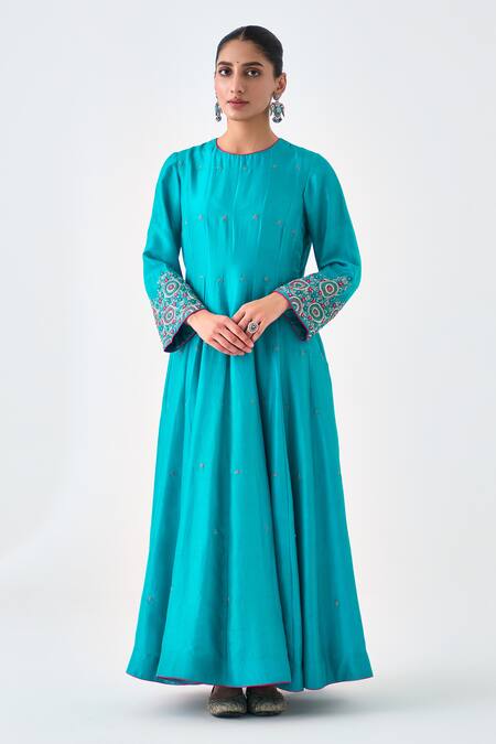Buy Janki India Blue Silk, Organza Embroidery Round Neck Anarkali Set Online at Aza Fashions Buy_Janki India_Blue Silk, Organza Embroidery Round Neck Anarkali Set _Online_at_Aza_Fashions