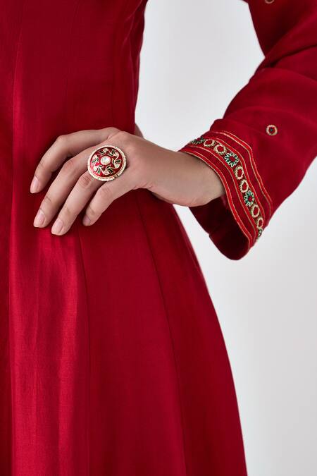 Buy Janki India Maroon Silk, Organza Embroidery V-neck Anarkali Set Online at Aza Fashions Buy_Janki India_Maroon Silk, Organza Embroidery V-neck Anarkali Set _Online_at_Aza_Fashions