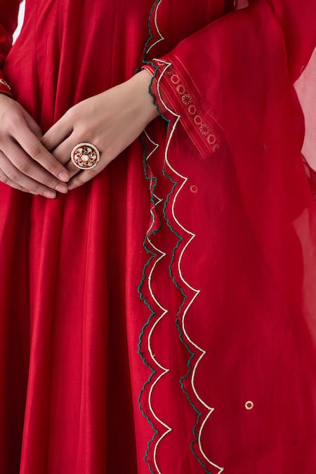 Janki India Maroon Silk, Organza Embroidery V-neck Anarkali Set at Aza Fashions Janki India_Maroon Silk, Organza Embroidery V-neck Anarkali Set _at_Aza_Fashions