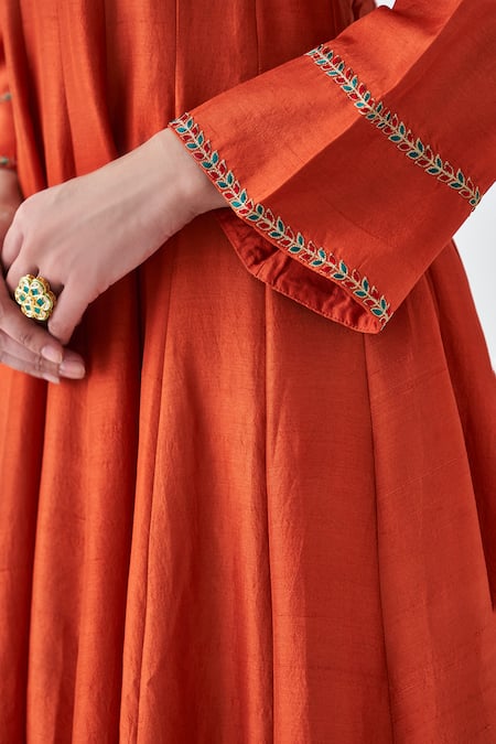 Janki India Orange Silk, Organza Embroidery Square Neck Anarkali Set at Aza Fashions Janki India_Orange Silk, Organza Embroidery Square Neck Anarkali Set _at_Aza_Fashions