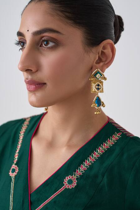 Buy Janki India Green Silk, Organza Embroidery V-neck Dark Angrakha Kurta Set Online at Aza Fashions Buy_Janki India_Green Silk, Organza Embroidery V-neck Dark Angrakha Kurta Set _Online_at_Aza_Fashions