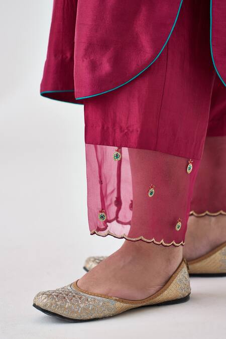 Buy Janki India Wine Silk, Organza Embroidery Round Neck Dupion Kurta Set Online at Aza Fashions Buy_Janki India_Wine Silk, Organza Embroidery Round Neck Dupion Kurta Set _Online_at_Aza_Fashions