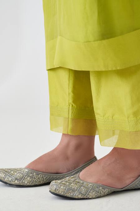 Buy_Janki India_Green Silk, Organza Embroidery V-neck Lime Kaftan Set _Online_at_Aza_Fashions