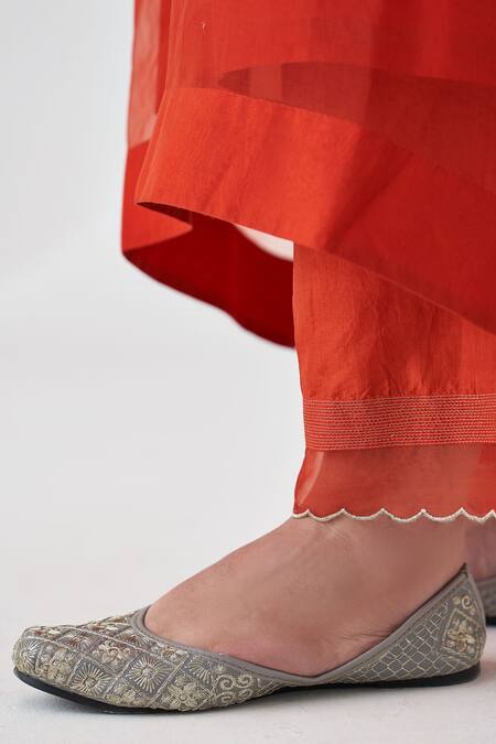 Buy_Janki India_Orange Organza, Silk Embroidery Round Neck Kaftan Set _Online_at_Aza_Fashions